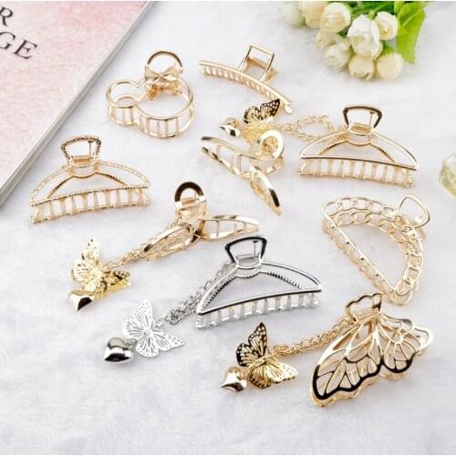 2020 Fashion Women Hair Accessories Hairpins Geometric Hair Claw Clamps Alloy Hair Crab Moon Shape Styling Clip Tassel Hairpin