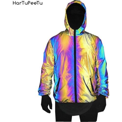 Men Reflective Jacket Women Hip Hop Street Fashion Colorful Rainbow Windbreak Luminous Coat Youth Outerwear Autumn Drop Ship