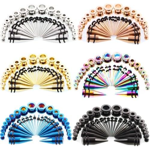 36PCS Ear Stretching Kit Stainless Steel 14G-00G Ear Strecher Set Gauge Plug Ear Tunnel Set Steel Taper Plug Kit Piercing Lot