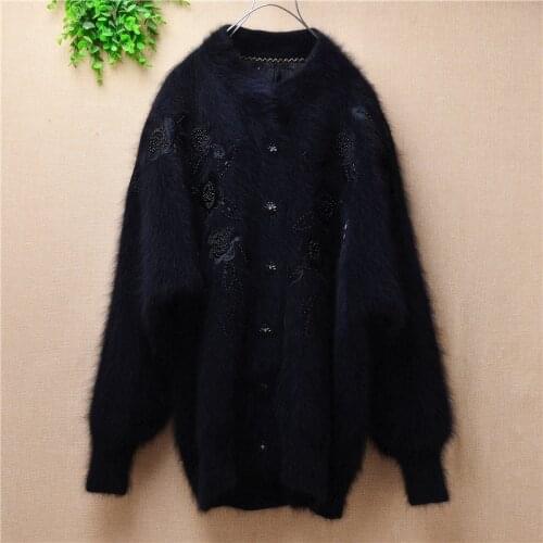 2020 new women black sweater square collar beading floral soft mink cashmere fur knitted coat Jackets cardigan mantle free ship