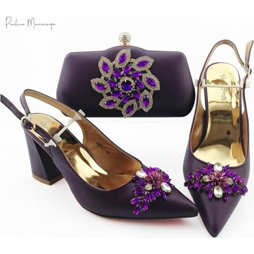 New Dark Purple Color Royal Wedding Clutch Bag Match Italian Women Shoes and Bag Matching Set African Shoes and Bag Match