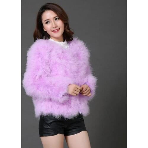 Rebicoo sexy Ostrich wool turkey real fur women coat genuine feather short plus size 7XL winter festival long sleeve jacket