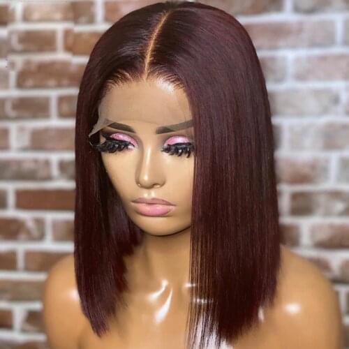 Indian Remy Hair Preplucked180 Density Lace Front Wig Bob WineNatural Wigs 13*4 Lace Part Human Hair Wig Bleached Knots