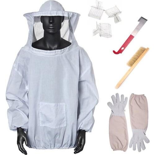 7 In 1 Professional Beekeeping Jacket suit Hooded Gloves Bee Hive Brush J Shaped Hook Hive Tool Set Beekeeper Equipment