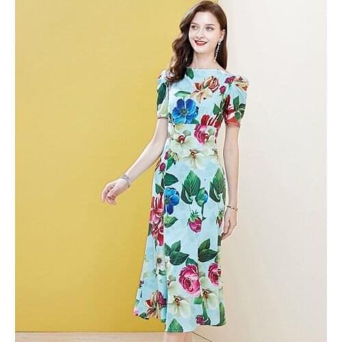 Customize Made Women Plus Size 3XS-10XL Mermaid Dress Ladys Summer Fashion Short Sleeve Flower Printed Long Midi Dresses