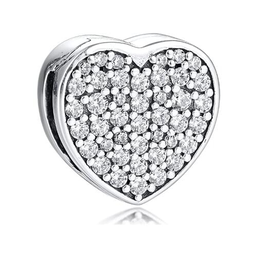Fits Pandora Reflexions Bracelet Pave Heart Clip Charm Genuine 925 Sterling Silver Beads Women Jewelry DIY Making Kralen