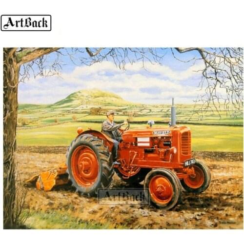 Full square diamond painting red tractor 5d diy diamond mosaic farm landscape cross stitch diamond embroidery crafts