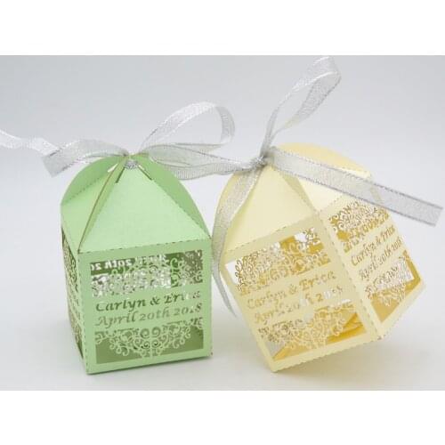 Various styles cheap wedding favors candy boxes laser cut cupcake with free ribbons for sale