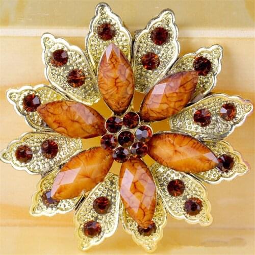 RONGQING 6*6cm Vintage Large Flower Circular Brooches Pins Rhinestone Brooch Bouquet Wedding Jewelry for Women