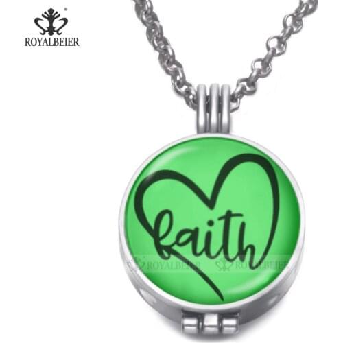 RoyalBeier Essential Oil Diffuser Luminous Necklaces Faith of Loving Heart Perfume Locket Pendant For Women Charming Jewelry