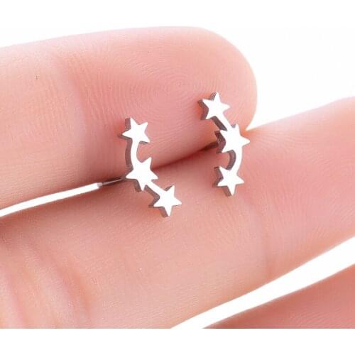 Sasusp Fashion Three-Star Earrings For Women New Year Gifts Stainless Steel Star Earings Ear Studs For Girls Small Gift