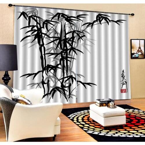 Grey bamboo curtains 3D Curtain Printing Blockout Polyester Photo Drapes Fabric For Room Bedroom