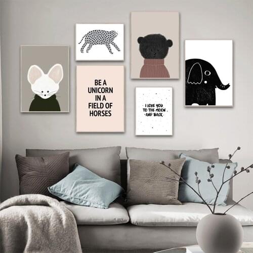 Nordic Abstract Canvas Painting Pink Lovely Animal Cartoon Elephant Wall Art Posters Prints Pictures Modern Living Room Decor