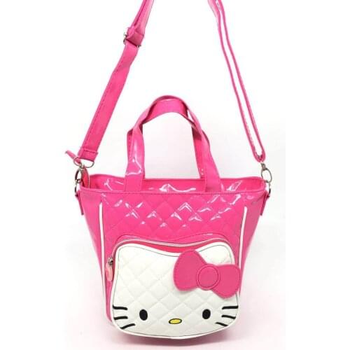 Hello Kitty Cartoon cute PU bright portable dual purpose messenger bag handbag girl fashion lunch box bag cosmetic bag