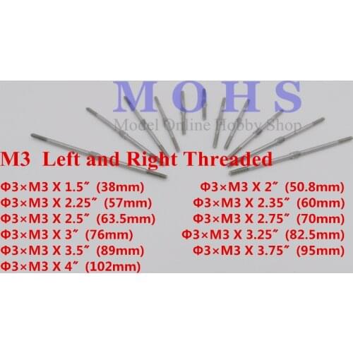 2pcs/lot stainless steel hexagonal M3 left and right threaded tie rod push rod rc aircraft airplane pull push connecting rod