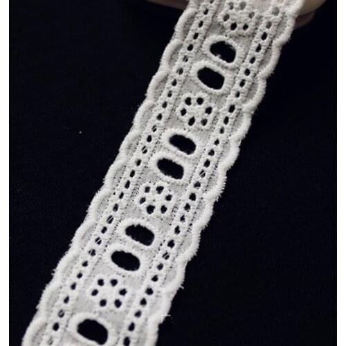YACKALASI 15 Yds 100% Cotton Lace Eyelet Embroidered Fabrics Swiss Cotton Voile Appliqued 3D Flower Trims Diy NatureWhite 2.6cm