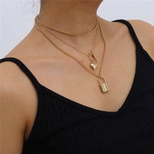 Fashion heart women necklaces 2020 chain on neck fashion Cuban chain layered gold jewellery aesthetic necklaces friends gift