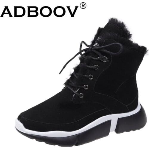 ADBOOV Winter Fur Lining Women Boots Faux Suede Leather Heighten Shoes Ladies Martin Boots Women