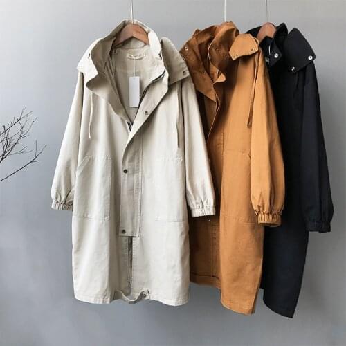 Mozulve 2020 New Model Khaki Anorak Womens Mid-Length Korean-Style Casual Chic Jacket Casual Cotton Zipper Long Coat Women