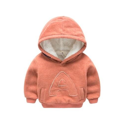 Winter Kids Plus velvet Thick cotton coat Fashion Baby Boys girl Warm Cashmere hoodies Solid color letters clothes