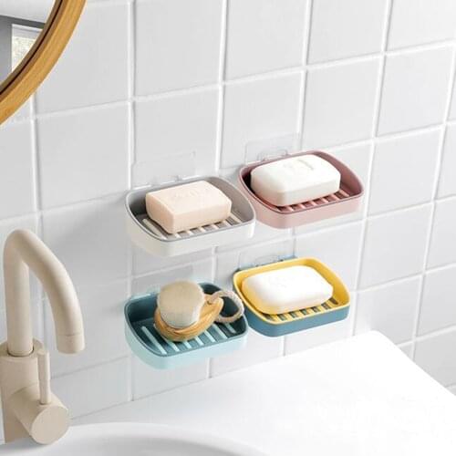 1pc Creative Double Drain Soap Box Soap Holde Soap Dish Storage Basket Box Stand Bathroom Accessories not punch