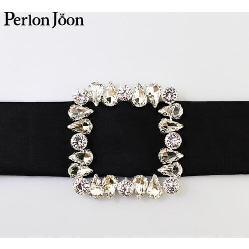 2pcs 6cm(inner4cm) square belt buckel rhinestone crystal welding decoration for wedding dress bag clothing accessories KT011