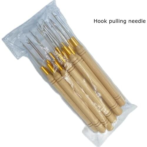 40 PCS/Lot Wood Hook Pulling Needle Micro ring hair extension tools Needle Threader