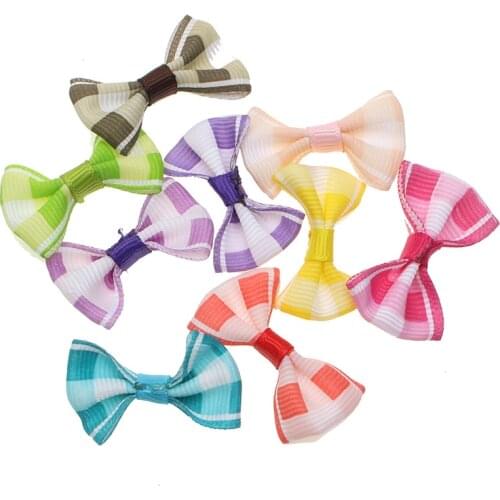 50pcs Colorful Grid Satin Ribbon Bowknot Hair Clips Applique Craft Grosgrain Bow Tie Scrapbooking Wedding Decoration 35x22mm