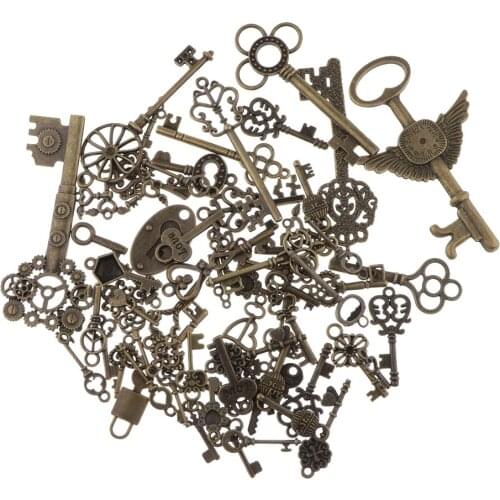 70-Pack Locks & Keys Assorted Shape Antique Bronze Pendant Earring Connector