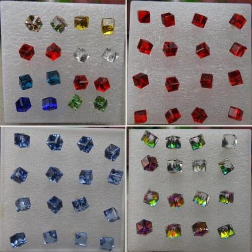8 Pairs Women\s Fashion Blings Geometric Glass Cube Anti Allergy Stud Earrings