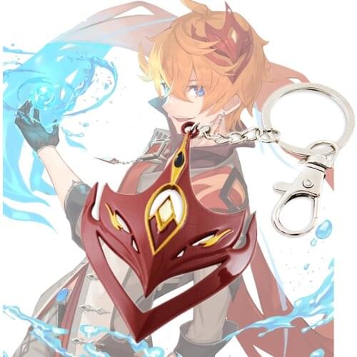 Game Genshin Impact Tartaglia Mask Cosplay Alloy Key Chain Accessories Toys Keyring Keychain Pendants Gift Prop