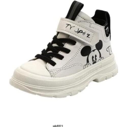 Disney Children Fashion Boots Girls Boots with Zip Boys Single Boots PU Leather Sneakers Baby Kids Ankle Boots New Brand Mickey