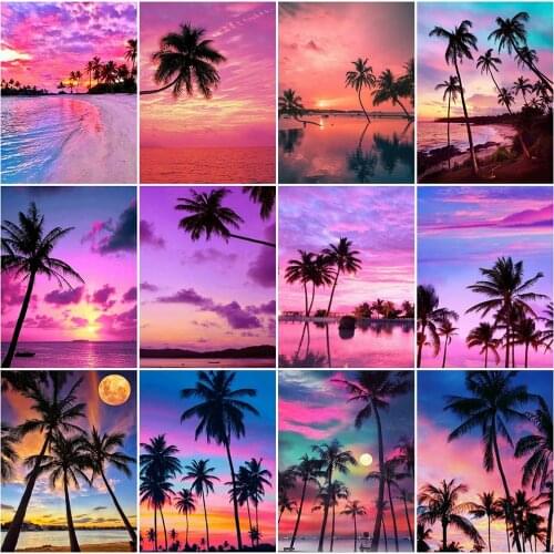 HUACAN 5D DIY Diamond Painting Tree Scenery New Arrival Diamond Mosaic Sunset Full Square Emboridery Home Decor