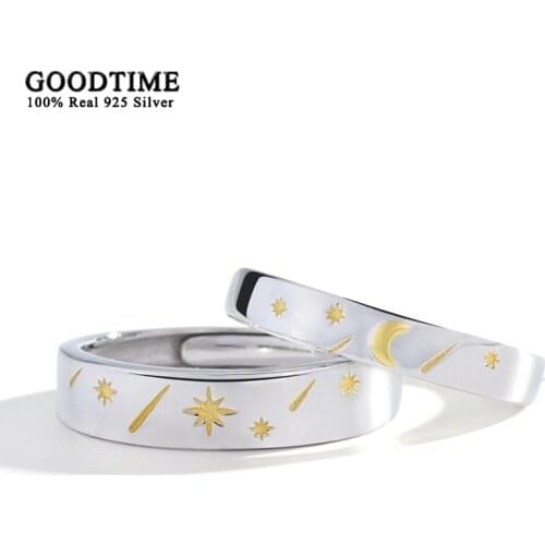 Fashion Couple Lover Ring Pure 100% 925 Sterling Silver Sun And Moon Rings For Anniversary Jewelry Accessories Gift Women Men