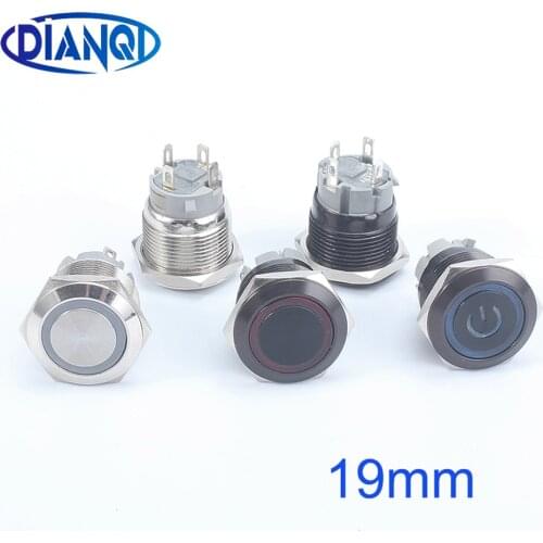 1Pc 19mm Metal Push Button Switch petty for car Short Pins Latching Momentary 1NO LED red blue green 6V12V24V220V free shipping