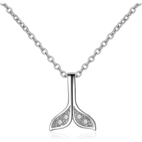 Fashion Lady 925 Silver Necklace For Women Jewelry Shiny Crystal Fishtail Pendant Necklace Female Clavicle Accessories Girl Gift