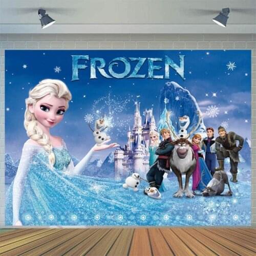 Cartoon Ice Castle Blue Skirt Princess Background Girl Birthday Party Decoration Photography Studio Photo Digital Backdrop Cloth
