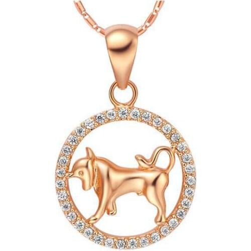 Taurus Circle Pendnat Paved Tiny Rose Gold Filled Womens Mens constellation Pendant Necklace Chain