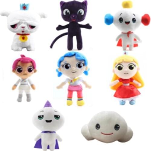 Anime Little Real Girl and Rainbow Kingdom Cat Little White Cloud Dog Schnauzer Butterby Soft Plush Gift Childrens Doll 21-30cm