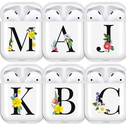 Botanical Flower Alphabet Letter Soft TPU Case for AirPods 2 1 Transparent Silicone Wireless Bluetooth Earphone Box Cases Covers