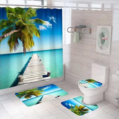 Bathroom Decor Waterproof Shower Curtain Set Toilet Cover Non-Slip Bath Mat Rug Carpet Toilet Seat Bathroom Accessories Washable