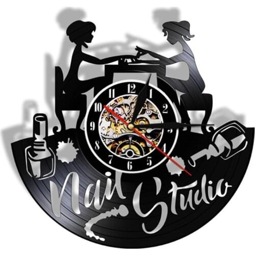 Nail Salon Studio Business Logo Wall Decor Nail Art Vinyl Record Wall Clock Vintage Vinyl LP Silent Wall Clock Manicurist Gift