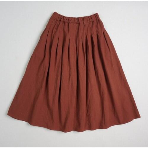 Autumn New All-Match Japanese Literature And Art Mori WomenS Cotton Linen Solid Color Skirt Thin Dark Long A-Line Skirt