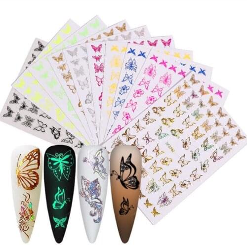 New Mixed Color Simulation Butterfly Nail Sticker Nail Sticker Laser Nail Butterfly Sticker Set T1595