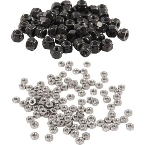 50Pcs M2 Zinc Plated Nylock Nylon Insert Hex Lock Nuts Black & 100Pcs M2 Hex Nuts 304 Stainless Steel Fastener DIN934