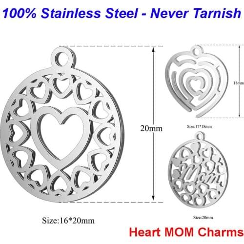 10pcs/lot 100% Stainless Steel Heart Puzzle Charms VNISTAR High Polished Love Mom Pendant for Necklace Making Finding Supplies