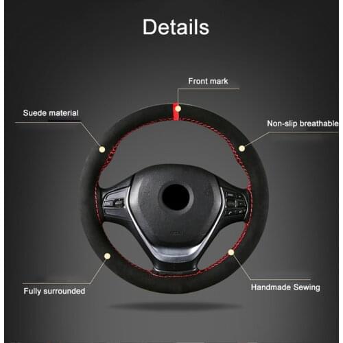 Super anti-wear Black Suede Car Steering Wheel Covers/Universal 35-37cm Three-dimensional Breathable Anti-slip Sleeve Protector