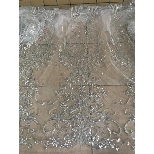 Bridal lace fabric with beads SYJ-988813 hot sale french net lace fabric for wedding dress