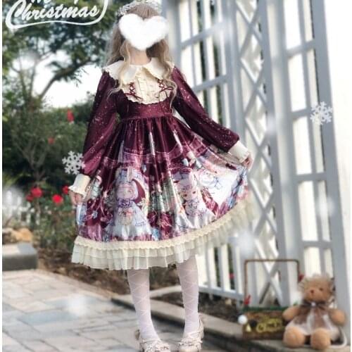 Lolita reflective Christmas Cosplay Costume Women Ruffle Decorated Retro Strap Tulle Dress Tea Party autumn winter dress