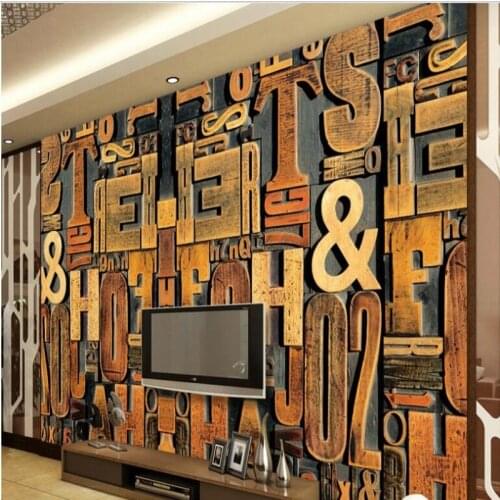 Wellyu Customized large-scale mural wood engraving English 3D letter monopoly storefront TV sofa backdrop non-woven wallpaper